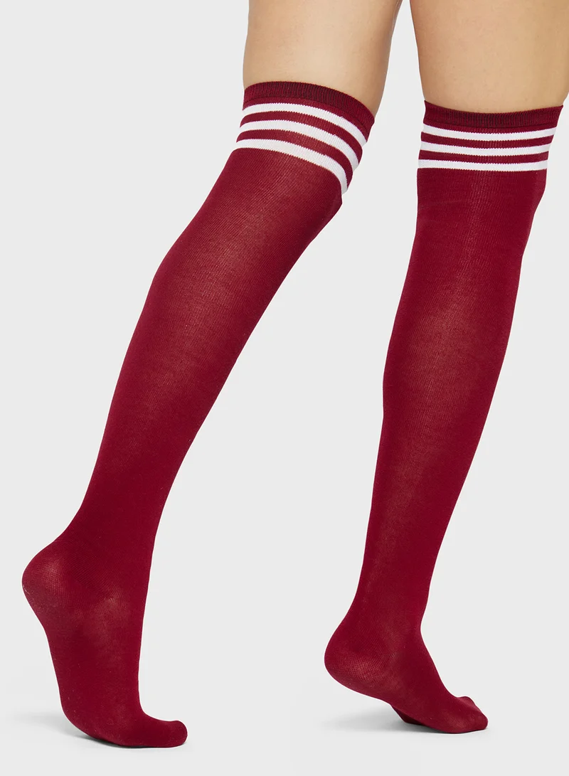 Ginger Ribbed Over The Knee Socks