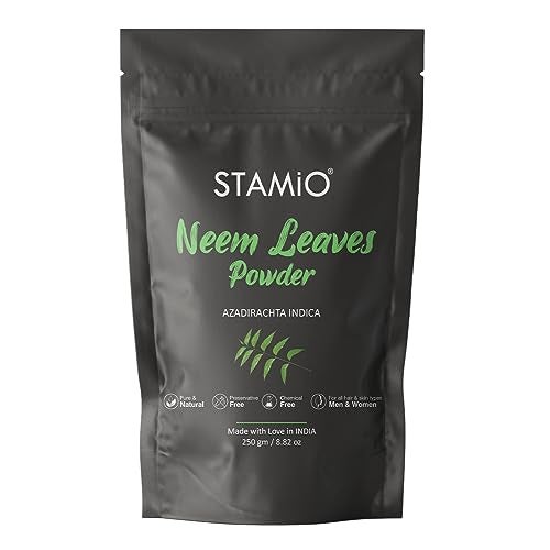 STAMIO Neem Leaves Powder 250 gm for Face Pack, Skin Care, Hair Mask, Plants, Acne, Pimples | Sun Dried Natural Azadirachta Indica | Suitable For All Skin Types Men & Women use | In Pouch 8.82 oz - Image 1