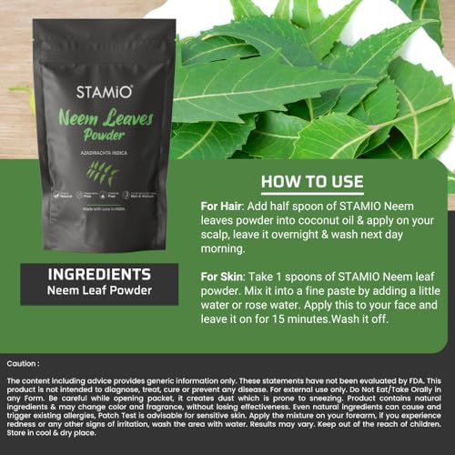 STAMIO Neem Leaves Powder 250 gm for Face Pack, Skin Care, Hair Mask, Plants, Acne, Pimples | Sun Dried Natural Azadirachta Indica | Suitable For All Skin Types Men & Women use | In Pouch 8.82 oz - Image 3