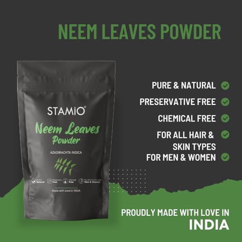 STAMIO Neem Leaves Powder 250 gm for Face Pack, Skin Care, Hair Mask, Plants, Acne, Pimples | Sun Dried Natural Azadirachta Indica | Suitable For All Skin Types Men & Women use | In Pouch 8.82 oz - Image 2