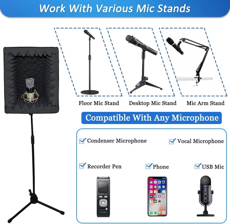 TroyStudio Portable Vocal Booth, Large Foldable Microphone Isolation Shield, Music Recording Studio Sound Echo Absorbing Box, Desk & Stand Use Reflection Filter with Thickened Dense Acoustic Foam - Image 5