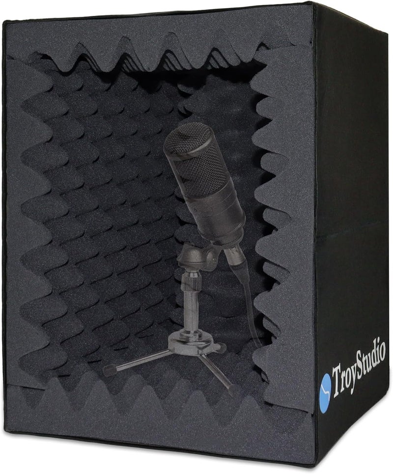 TroyStudio Portable Vocal Booth, Large Foldable Microphone Isolation Shield, Music Recording Studio Sound Echo Absorbing Box, Desk & Stand Use Reflection Filter with Thickened Dense Acoustic Foam - Image 1