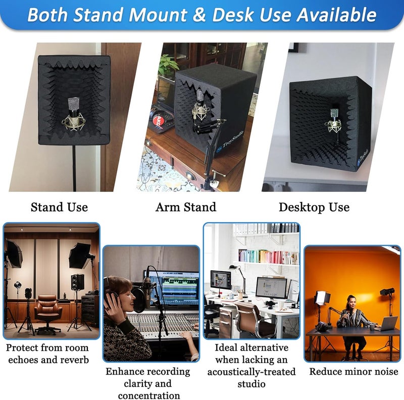 TroyStudio Portable Vocal Booth, Large Foldable Microphone Isolation Shield, Music Recording Studio Sound Echo Absorbing Box, Desk & Stand Use Reflection Filter with Thickened Dense Acoustic Foam - Image 4