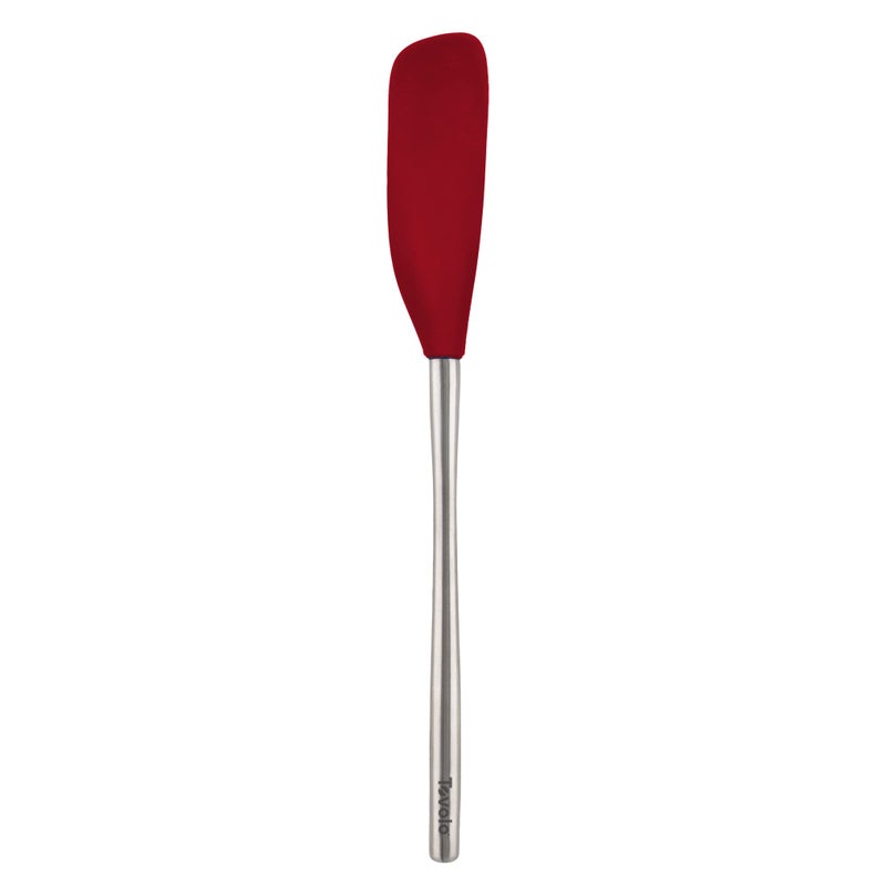 Tovolo FlexCore LongHandled Silicone Jar Scraper Spatula Stainless Steel Handle HeatResistant Silicone Head With Curved Front for Scooping  Scraping DishwasherSafe  BPAFree Cayenne