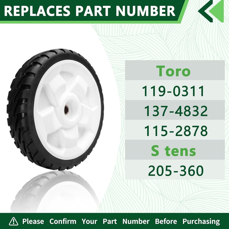 TENGMUJX 2 Pack 8" Front Drive Wheels Fit for Toro 20330 20331 20339 20371 Self Propelled Mower FWD 22" Recycler Replaces OEM Toro 119-0311 137-4832 115-2878 Stens 205-360 - Image 4