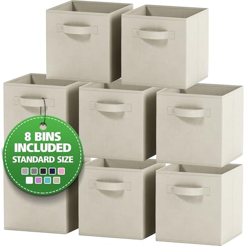 Royexe Set of 8 Foldable Fabric Storage Cube Bins | Collapsible Cloth Organizer Baskets Containers | Folding Nursery Closet Drawer | Features Dual Handles | Beautiful Colors Available (Blue) - Image 1