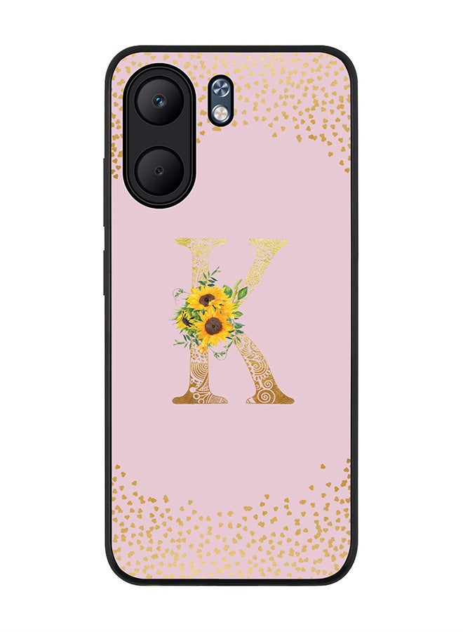 Stylizedd For Oppo A5x 5G / A5x 4G Case,Slim fit Camera Protection, Shockproof Thin Phone cover  - Custom Floral Monogram - K  (Pink )