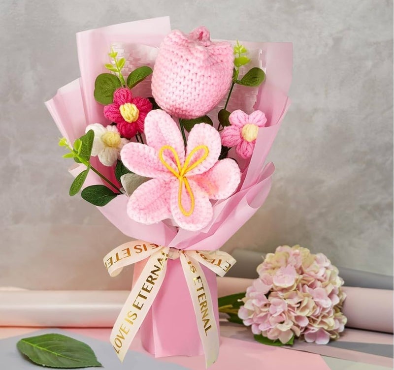 VRB Dec 1pcs Artificial Crochet Flower Bouquet/Artificial Flowers Bunch/Crochet flowers bouquet/Crochet flowers/Flowers Bouquet Gift for Girls Home Decor,gifting,etc. (Design 4) - Image 3