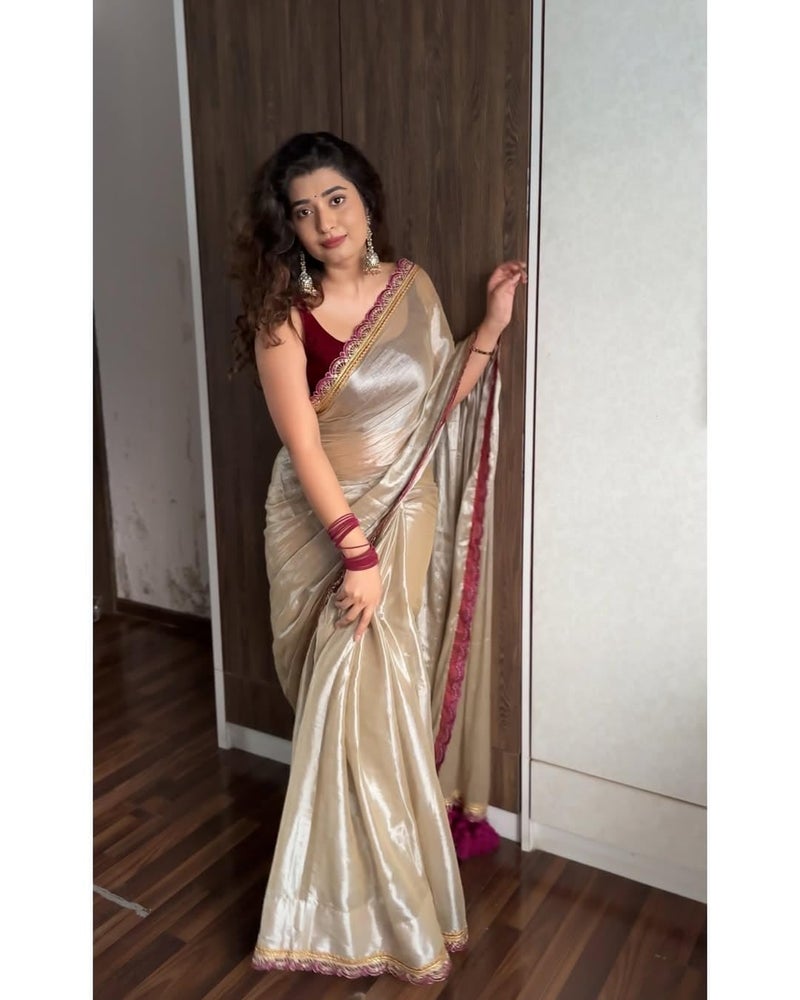 Sidhidata Women's Soft Organza Silk Saree with Embroidered Lace Border and Unstitched Blouse Piece - Image 4
