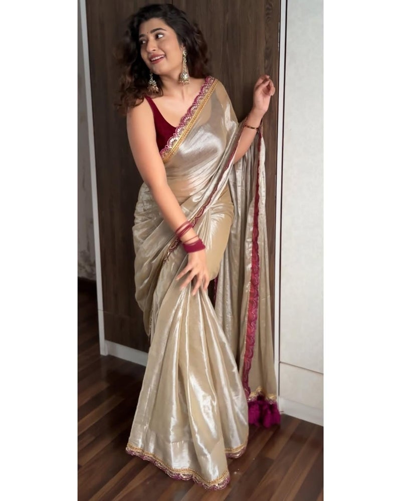 Sidhidata Women's Soft Organza Silk Saree with Embroidered Lace Border and Unstitched Blouse Piece - Image 2