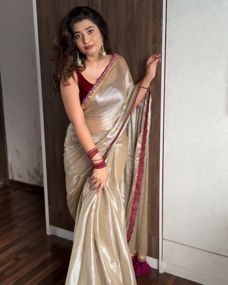 Sidhidata Women's Soft Organza Silk Saree with Embroidered Lace Border and Unstitched Blouse Piece - Image 5