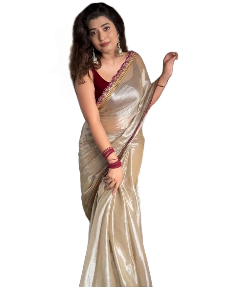 Sidhidata Women's Soft Organza Silk Saree with Embroidered Lace Border and Unstitched Blouse Piece - Image 1