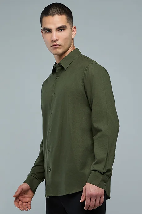 R&B Textured Shirt with Classic Collar and Long Sleeves