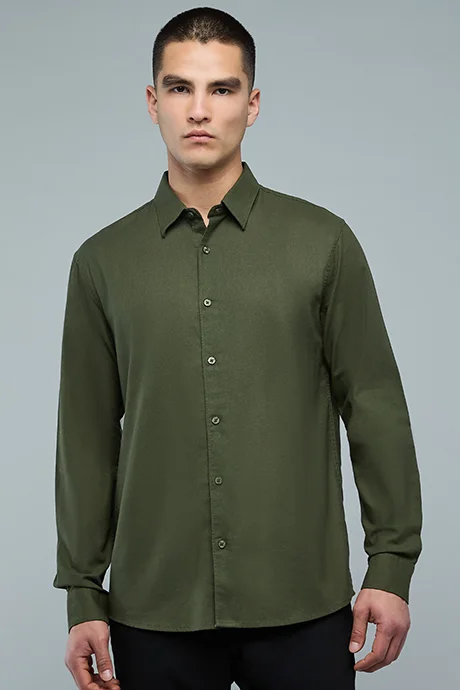 R&B Textured Shirt with Classic Collar and Long Sleeves