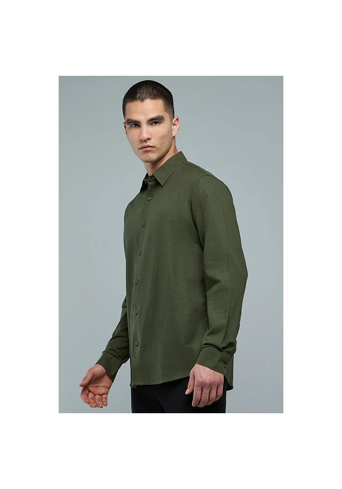 أر أند بي Textured Shirt with Classic Collar and Long Sleeves