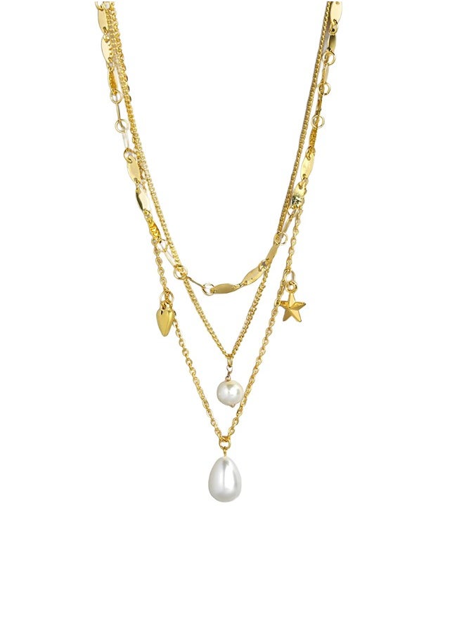 Just Peachy Just Peachy Gold-Plated Layered Chain Necklace – Multi-Layered Elegance, Lightweight & Comfortable, Hypoallergenic Jewelry for Women, Perfect for Casual & Formal Occasions, Durable & Chic  - Image 1
