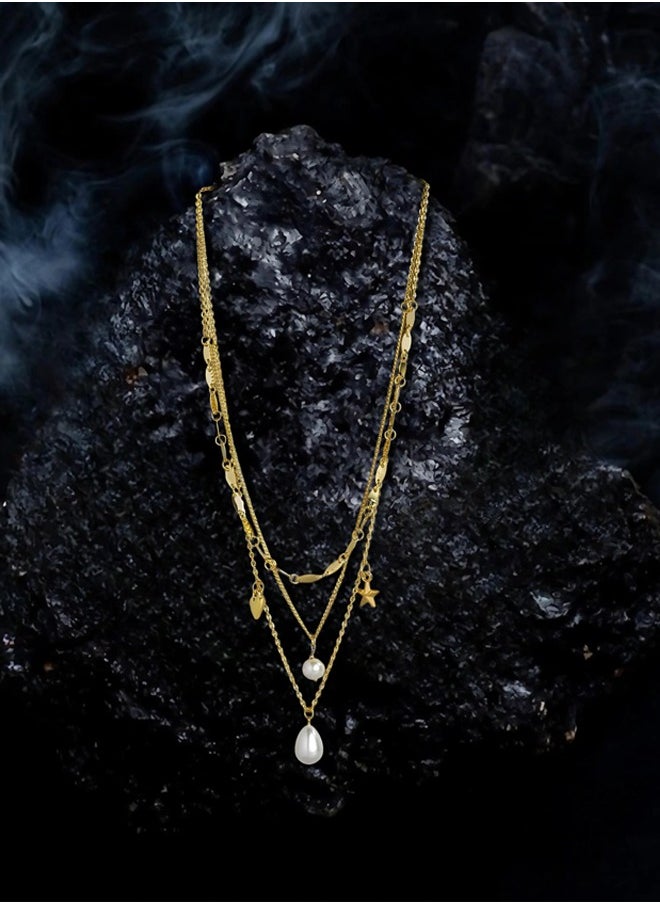 Just Peachy Just Peachy Gold-Plated Layered Chain Necklace – Multi-Layered Elegance, Lightweight & Comfortable, Hypoallergenic Jewelry for Women, Perfect for Casual & Formal Occasions, Durable & Chic  - Image 3