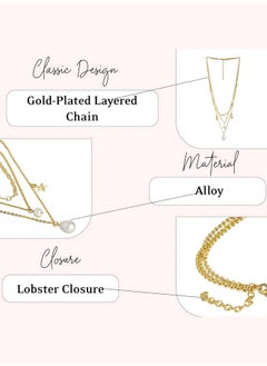 Just Peachy Just Peachy Gold-Plated Layered Chain Necklace – Multi-Layered Elegance, Lightweight & Comfortable, Hypoallergenic Jewelry for Women, Perfect for Casual & Formal Occasions, Durable & Chic  - Image 4