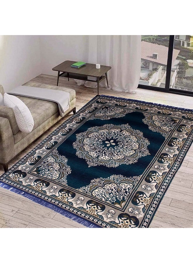 Purav Light سجاد بورا فائق النعومة من شينيل المخملي لغرفة المعيشة 5x7 أقدام سجاد ديكور منزلي لغرفة النوم، ألوان أكوا وزرقاء داكنة - Image 1