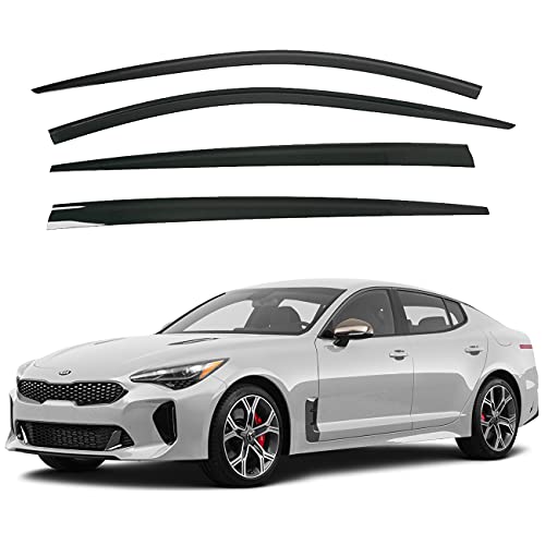 AUTOCLOVER TapeOn Rain Guards Window Visors 4 Pcs Set for Kia Stinger 2017 2018 2019 2020 2021 2022 2023 Window Deflectors OutChannel Vent Shades Smoked