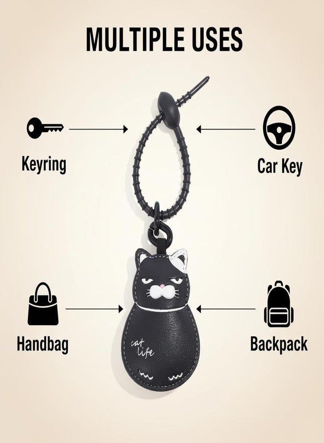 JOJO essentials Unique Leather Keychain & Bag Charms for Car, Bike, Keys & Backpacks - Scratch-Free Silicone Loop, Cute Cool Cat Keyring, Gift for Friends (Attitude Cat) - Image 3