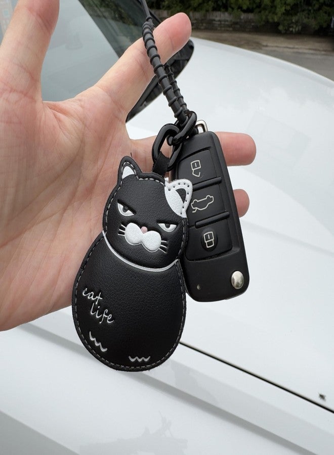 JOJO essentials Unique Leather Keychain & Bag Charms for Car, Bike, Keys & Backpacks - Scratch-Free Silicone Loop, Cute Cool Cat Keyring, Gift for Friends (Attitude Cat) - Image 5