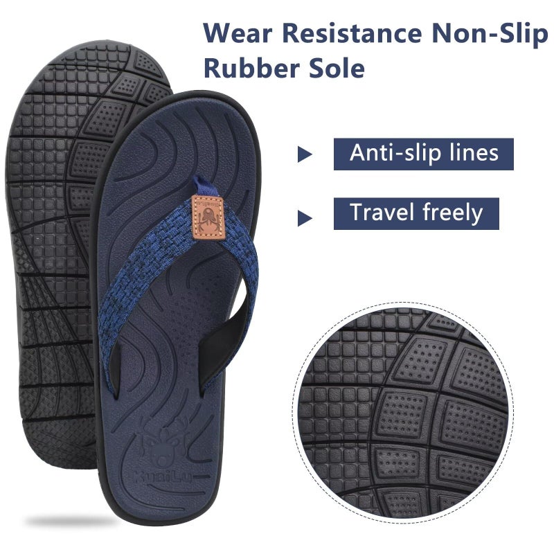 KuaiLu Casual Flip Flops for Women Comfortable Yoga Mat Arch Support Cushion Leather Slides Summer Beach Pool Outfits Flats Walking Thong Sandals Slip on Travel Essentials Orthotic Shoes Blue Size 7 - Image 5