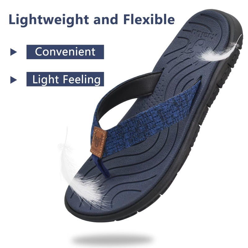 KuaiLu Casual Flip Flops for Women Comfortable Yoga Mat Arch Support Cushion Leather Slides Summer Beach Pool Outfits Flats Walking Thong Sandals Slip on Travel Essentials Orthotic Shoes Blue Size 7 - Image 3