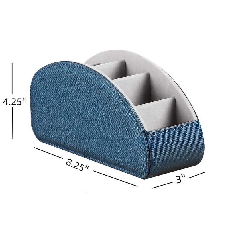 Arniche Leather Remote Control Holder,TV Remote Caddy with 5 Compartments,Desktop Organizer,for Store TV,DVD,Blu-Ray,Media Player,Heater Controllers(Blue) - Image 2