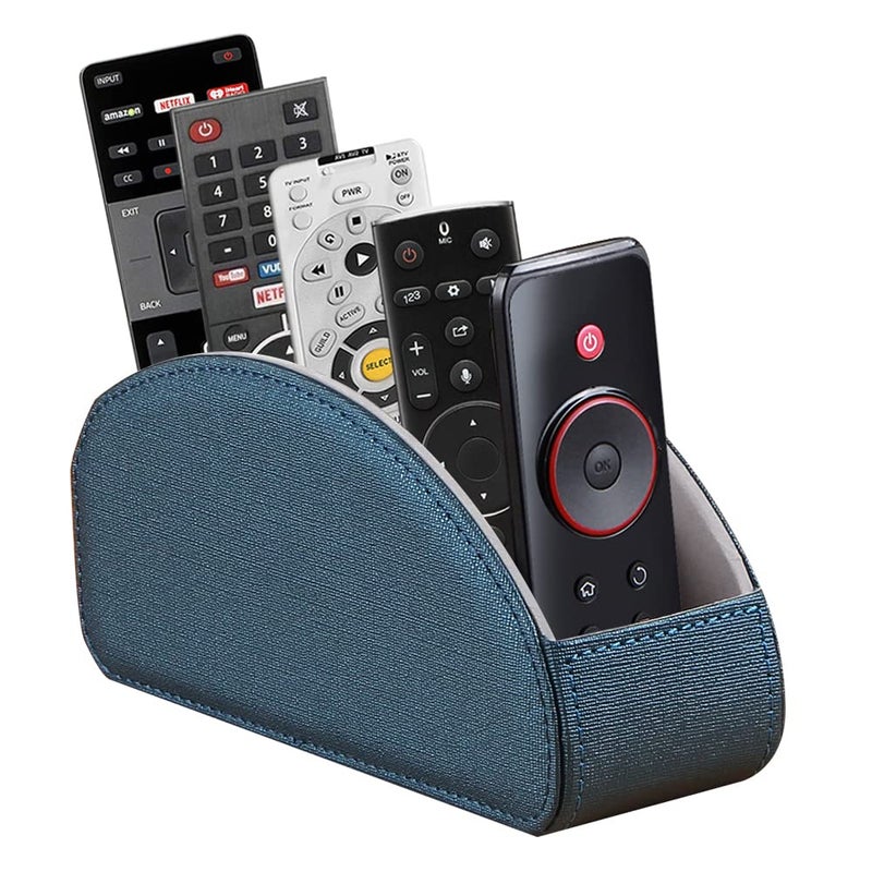 Arniche Leather Remote Control Holder,TV Remote Caddy with 5 Compartments,Desktop Organizer,for Store TV,DVD,Blu-Ray,Media Player,Heater Controllers(Blue) - Image 1