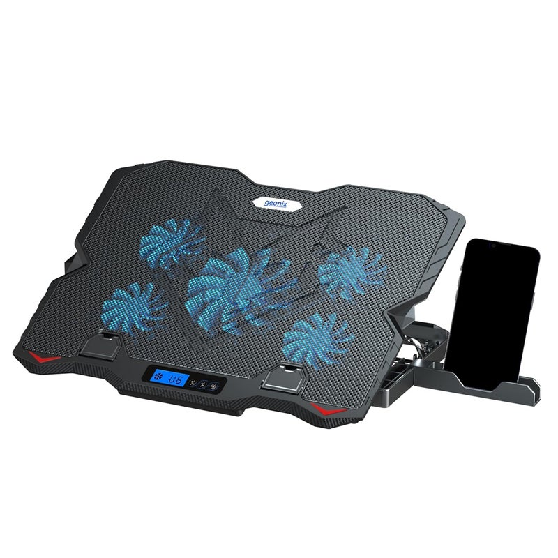 GEONIX Gaming Laptop Cooling Pad, LED Lights (1-6 grade), Computer Cooler Stand, 5 Quiet Fans for 15.6-18 Inch Laptops, 5 Stand adjustable point, PC Notebook Heat Dissipation (Black) - Image 1