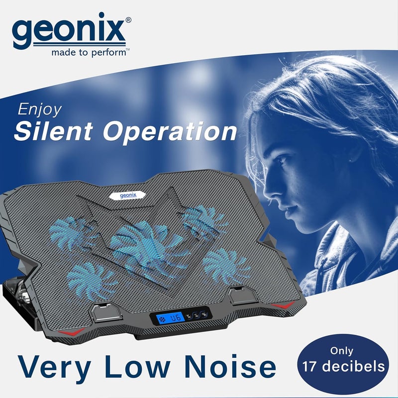 GEONIX Gaming Laptop Cooling Pad, LED Lights (1-6 grade), Computer Cooler Stand, 5 Quiet Fans for 15.6-18 Inch Laptops, 5 Stand adjustable point, PC Notebook Heat Dissipation (Black) - Image 2