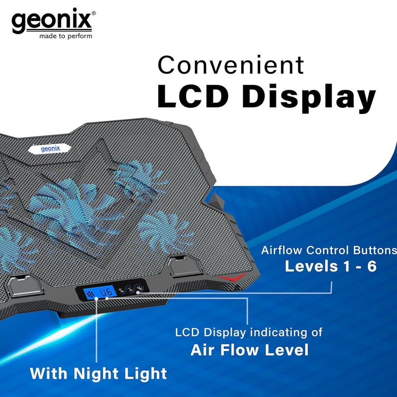 GEONIX Gaming Laptop Cooling Pad, LED Lights (1-6 grade), Computer Cooler Stand, 5 Quiet Fans for 15.6-18 Inch Laptops, 5 Stand adjustable point, PC Notebook Heat Dissipation (Black) - Image 5
