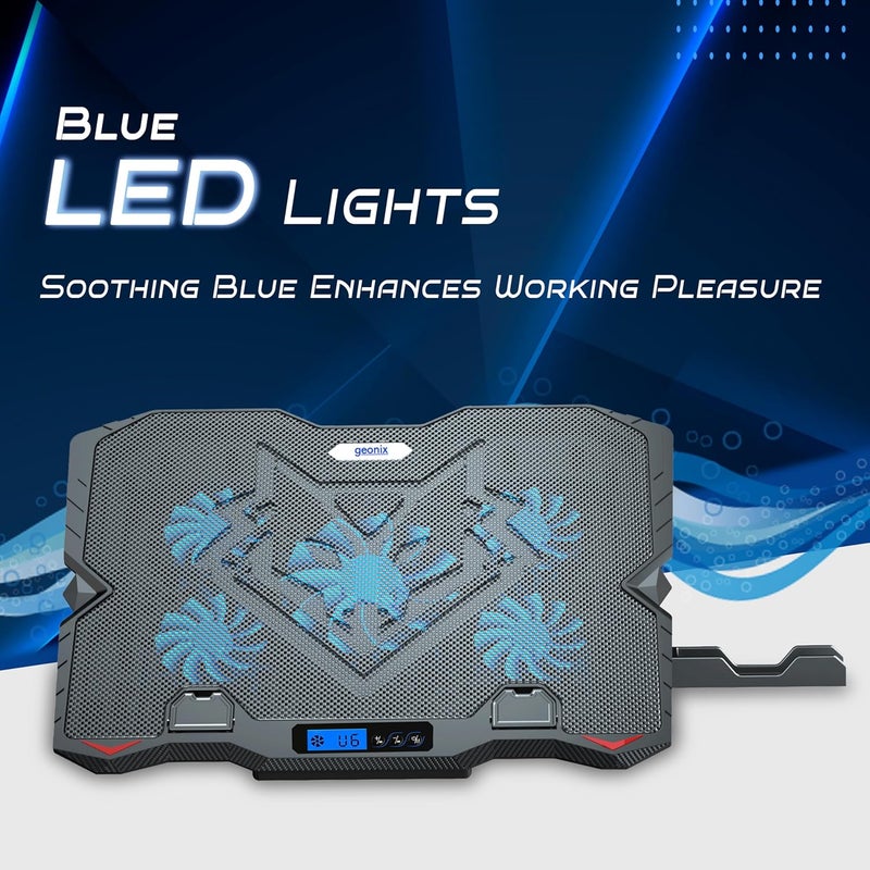 GEONIX Gaming Laptop Cooling Pad, LED Lights (1-6 grade), Computer Cooler Stand, 5 Quiet Fans for 15.6-18 Inch Laptops, 5 Stand adjustable point, PC Notebook Heat Dissipation (Black) - Image 3