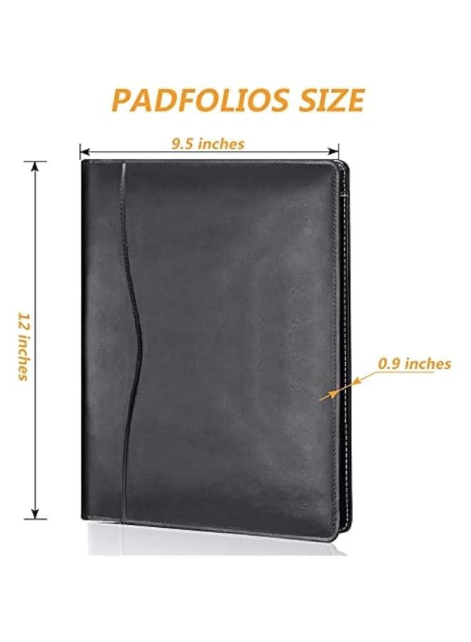 Arabest Leather Portfolio Folder Padfolio, Business Padfolio Organizer Document Planner Portfolio Binder Storage Pocket for Legal Pad Holder Paperwork Phone Men Women (Black)  - Image 2