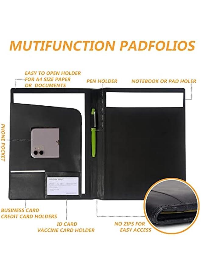 Arabest Leather Portfolio Folder Padfolio, Business Padfolio Organizer Document Planner Portfolio Binder Storage Pocket for Legal Pad Holder Paperwork Phone Men Women (Black)  - Image 3