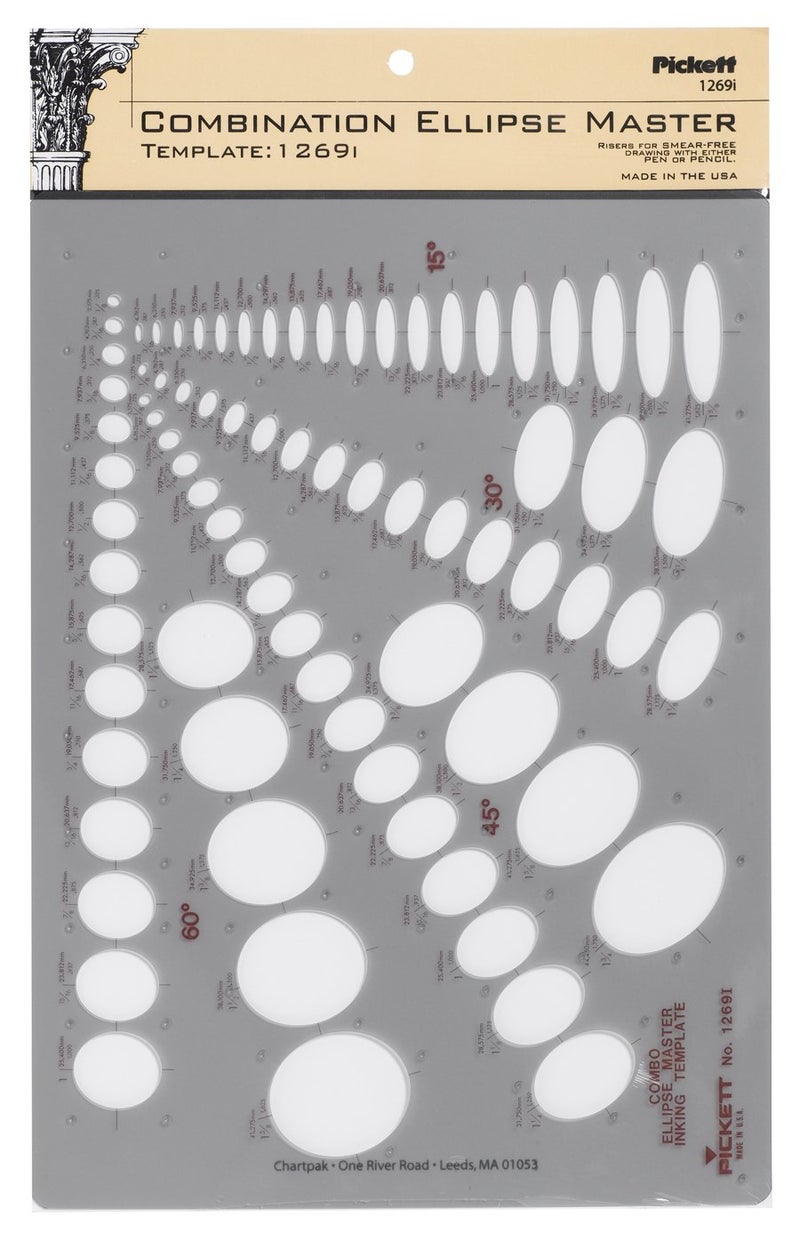 Pickett Combination Ellipse Master Template, 15 Degree, 30 Degree, 45 Degree and 60 Degree Projections, Gray (1269I) - Image 1