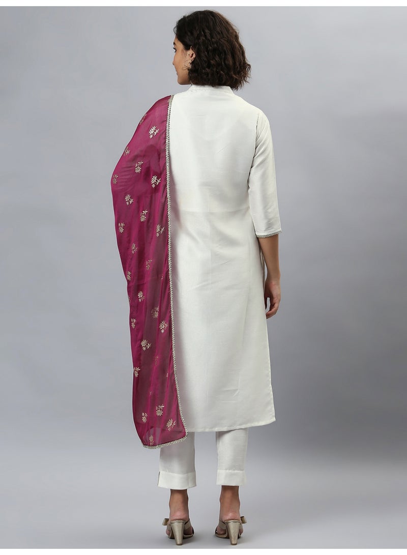 Miss Noor India Women Ethnic Suhani Kurta And Pant Set With Wine Dupatta  - Image 5