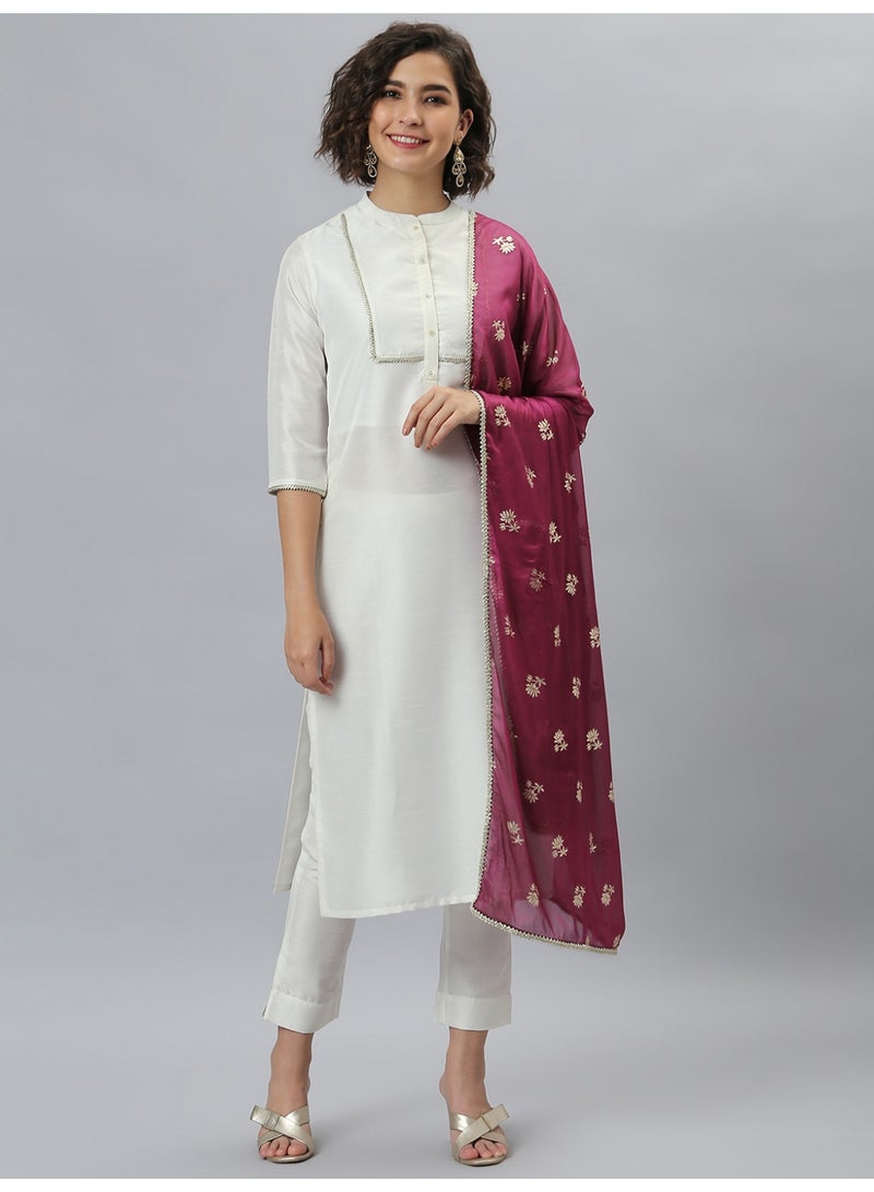 Miss Noor India Women Ethnic Suhani Kurta And Pant Set With Wine Dupatta  - Image 2