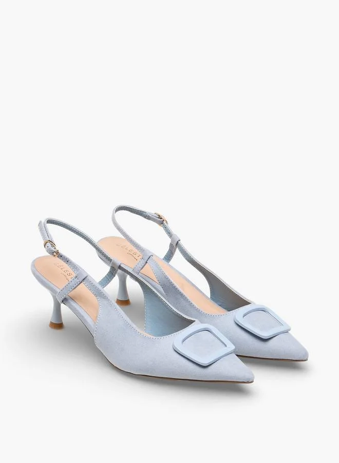 Women Buckle Closure Kitten Heel Shoes
