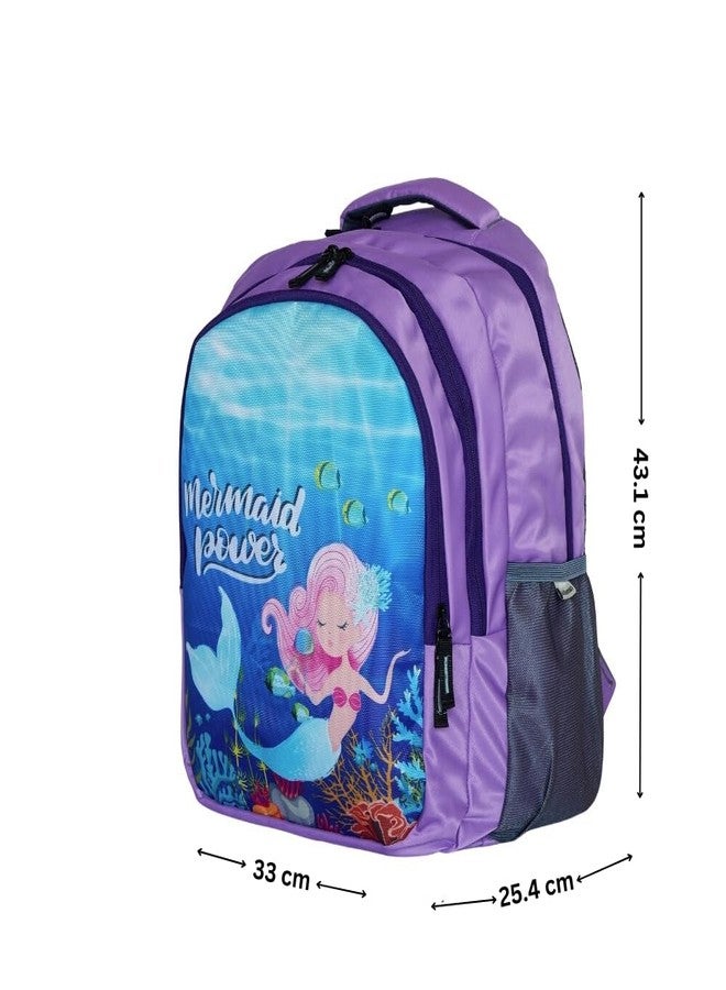 Echo Boomers Mermaid Design Print Backpack|17 inch - 3 Compartment School Bags for Kids with Zipper Closure - Purple - Image 2