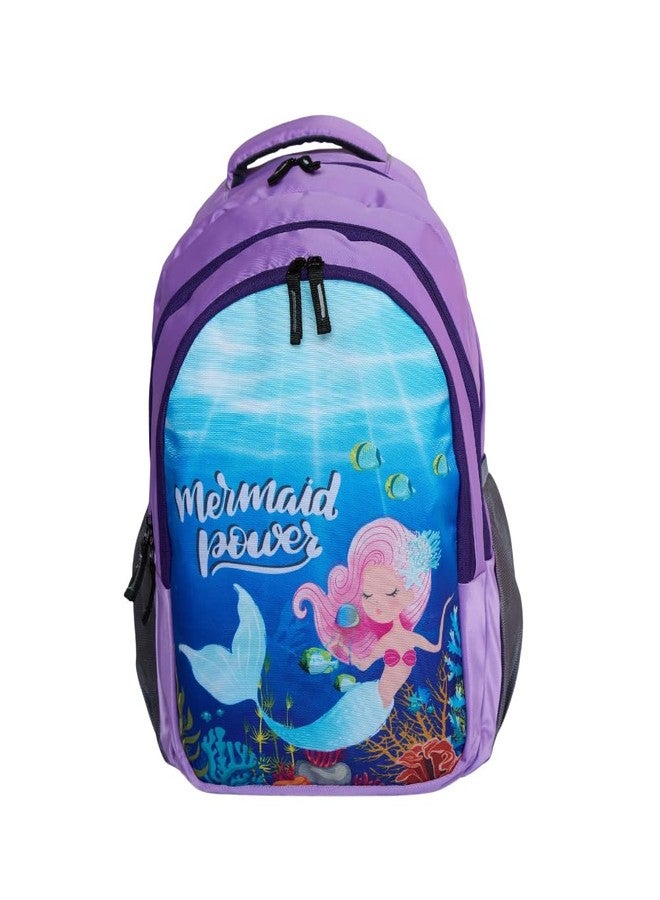 Echo Boomers Mermaid Design Print Backpack|17 inch - 3 Compartment School Bags for Kids with Zipper Closure - Purple - Image 1
