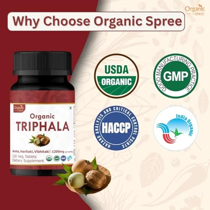 ORGANIC SPREE Triphala 120 Tablets | Amla, Haritaki & Bibhitaki | Herbal Supplement for Digestion and Detox* | 1200mg per Serving | Organic and Natural | USDA Certified 120tab - Image 5