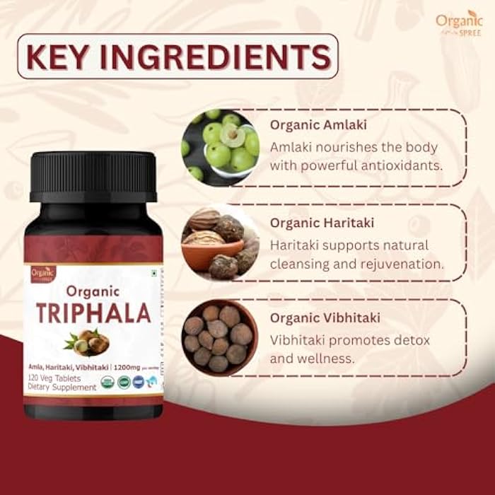 ORGANIC SPREE Triphala 120 Tablets | Amla, Haritaki & Bibhitaki | Herbal Supplement for Digestion and Detox* | 1200mg per Serving | Organic and Natural | USDA Certified 120tab - Image 3
