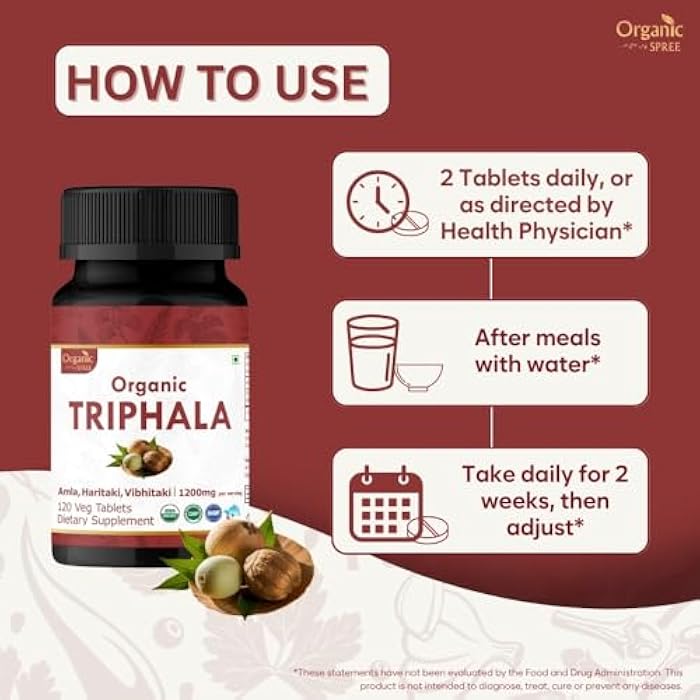 ORGANIC SPREE Triphala 120 Tablets | Amla, Haritaki & Bibhitaki | Herbal Supplement for Digestion and Detox* | 1200mg per Serving | Organic and Natural | USDA Certified 120tab - Image 2