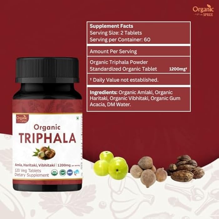 ORGANIC SPREE Triphala 120 Tablets | Amla, Haritaki & Bibhitaki | Herbal Supplement for Digestion and Detox* | 1200mg per Serving | Organic and Natural | USDA Certified 120tab - Image 4