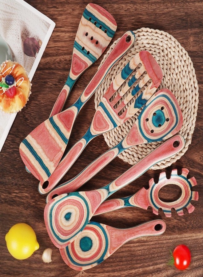 MYRAINBOW Wooden Spoons for Cooking - 7 Piece Pakkawood Kitchen Utensils Set with Spatulas, Spoons, Ladles, and Turner for Mixing, Serving & Cooking - Image 2