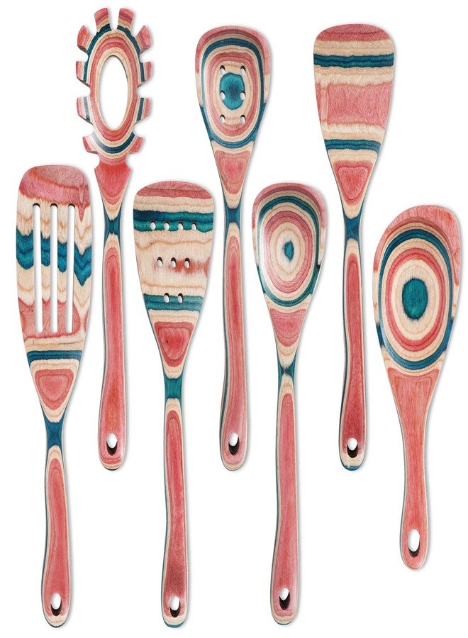 MYRAINBOW Wooden Spoons for Cooking - 7 Piece Pakkawood Kitchen Utensils Set with Spatulas, Spoons, Ladles, and Turner for Mixing, Serving & Cooking - Image 1