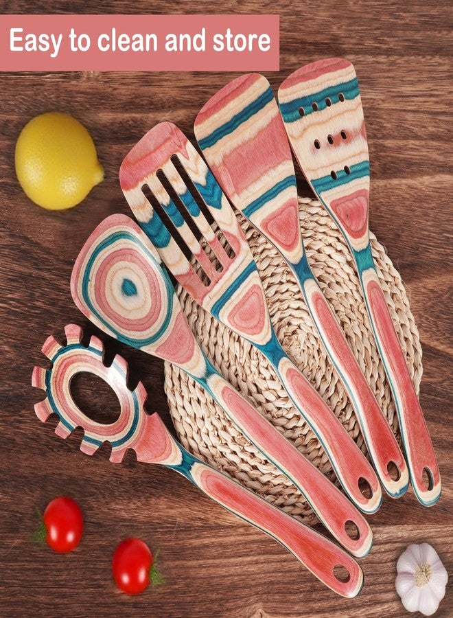 MYRAINBOW Wooden Spoons for Cooking - 7 Piece Pakkawood Kitchen Utensils Set with Spatulas, Spoons, Ladles, and Turner for Mixing, Serving & Cooking - Image 5