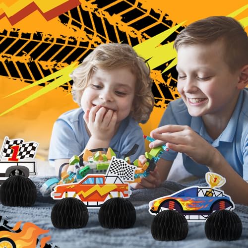 Chivertion 9 Pcs Monster Truck Birthday Party Decorations Honeycomb Car Ornaments Double Sided 3D Blaze Wheels Truck Themed Table Centerpiece for Kids Decor - Image 5